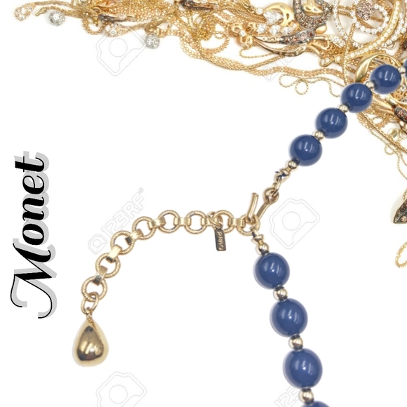 .👣4/$20. Monet Blue & Gold Beads Fashion Necklace - Picture 3 of 3